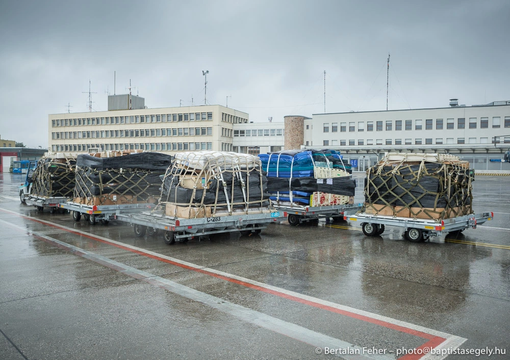 Pallets of equipment and supplies arrive in Budapest, Hungary